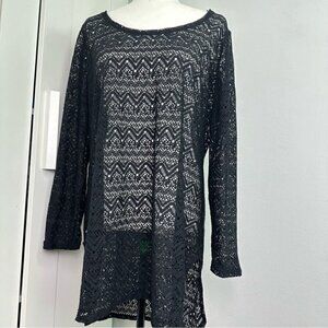 NWT Captiva by Christina Beach CoverupL/XL Black Crochet Long Sleeve